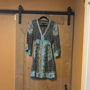 INC International Concepts Long Sleeve Dress in Black and Teal